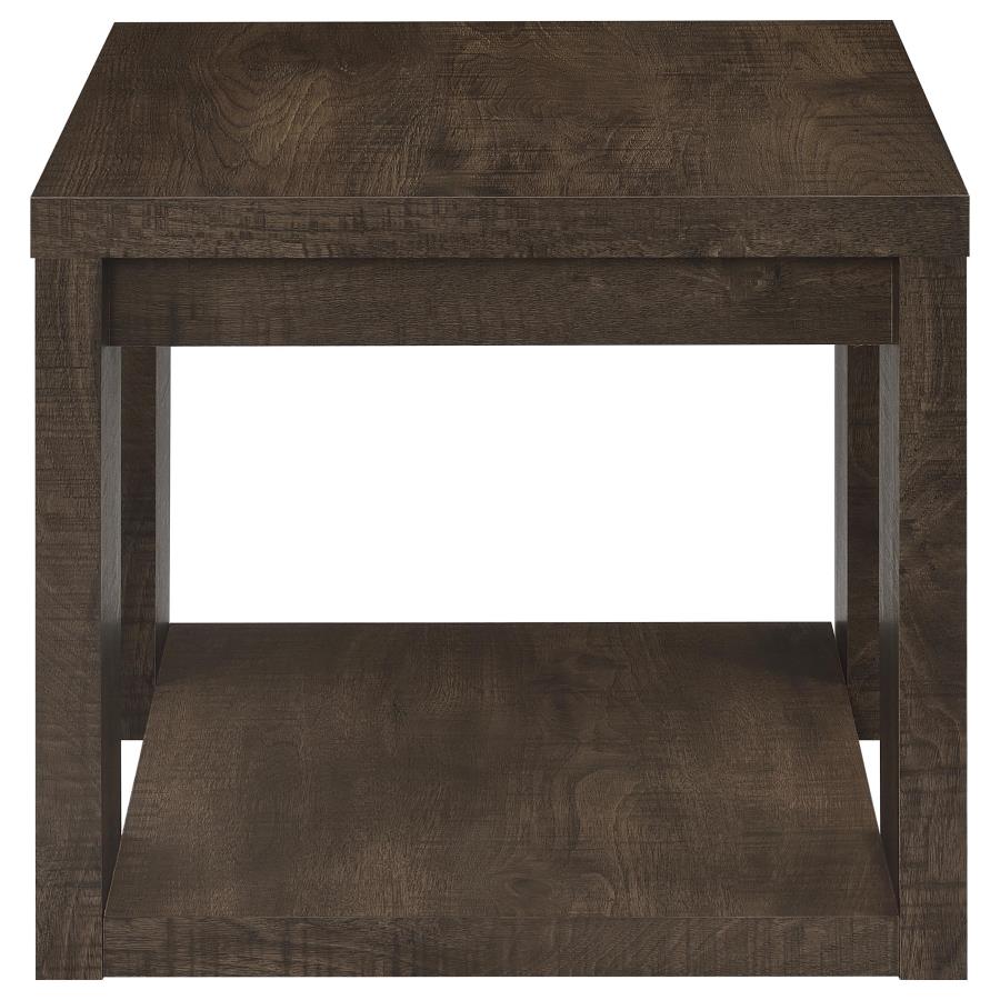 Pavone Transitional Square End Table with Lower Shelf Dark Rustic Mango