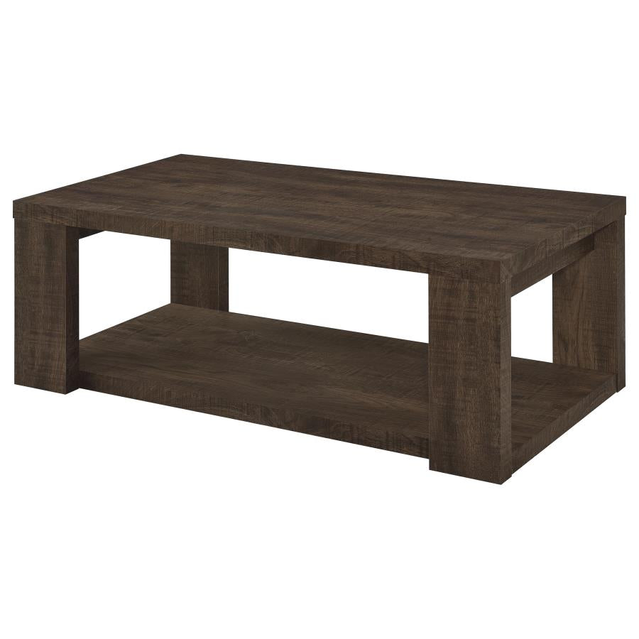 Pavone 2-Piece Coffee and End Table Set with Open Shelves Dark Rustic Mango