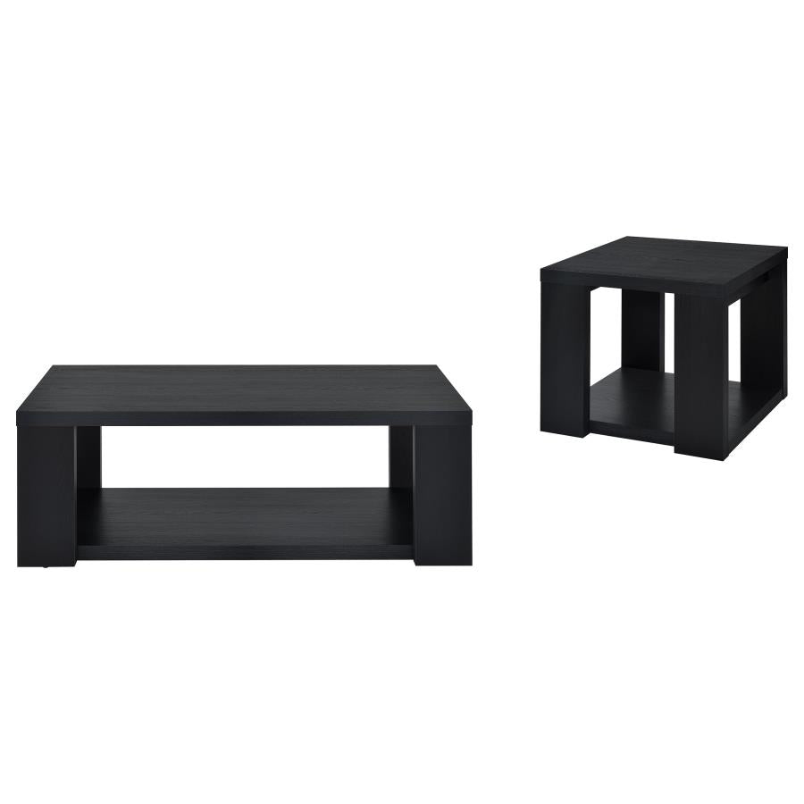 Pavone 2-Piece Transitional Coffee and End Table Set with Shelves Black