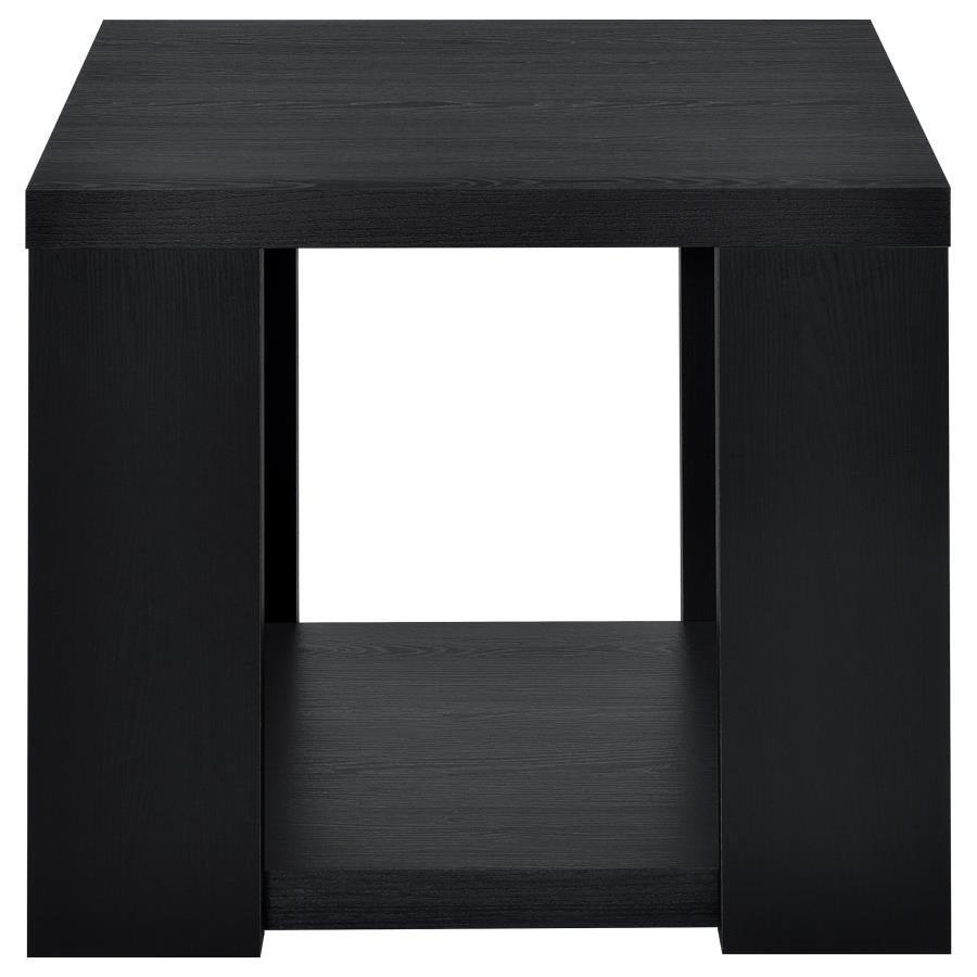Pavone 2-Piece Transitional Coffee and End Table Set with Shelves Black