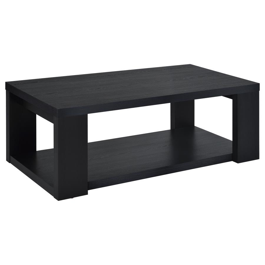 Pavone 2-Piece Transitional Coffee and End Table Set with Shelves Black