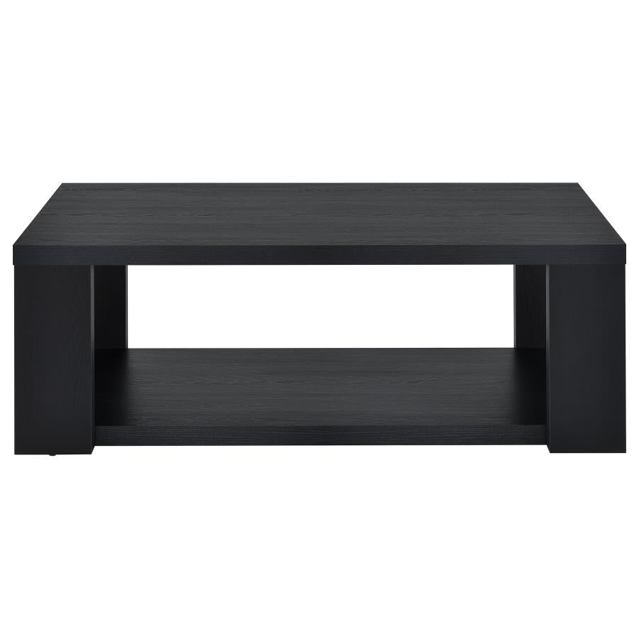 Pavone 2-Piece Transitional Coffee and End Table Set with Shelves Black