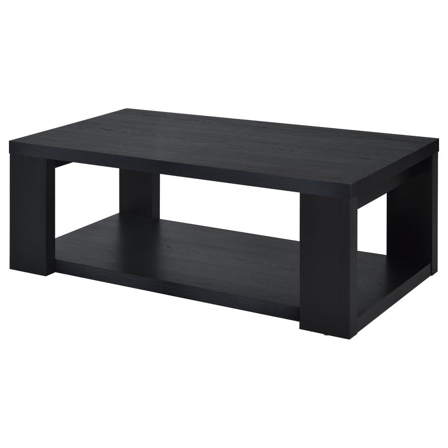 Pavone Transitional Rectangular Coffee Table with Open Lower Shelf Black