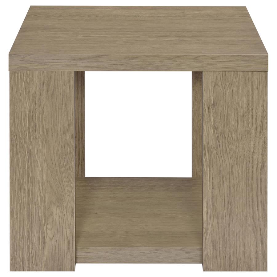 Pavone 2-Piece Transitional Coffee and End Table Set with Shelves Latte