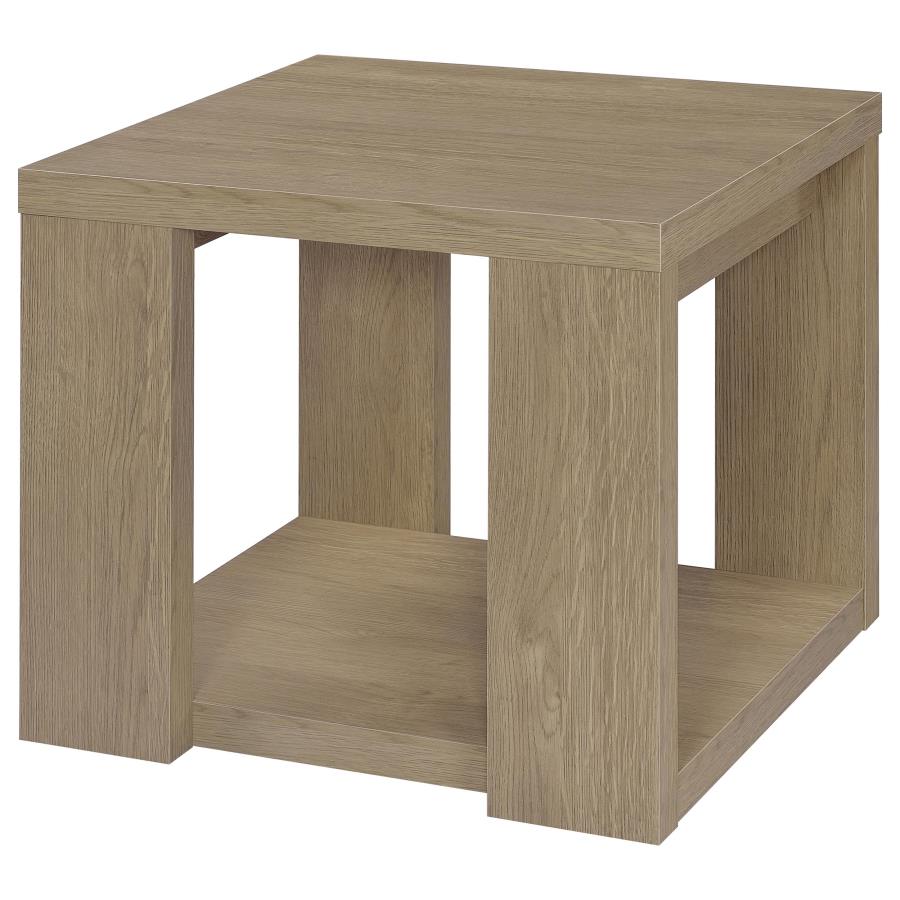 Pavone 2-Piece Transitional Coffee and End Table Set with Shelves Latte