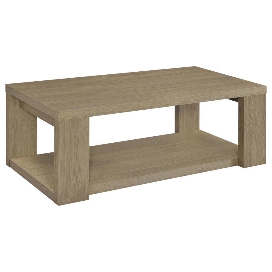 Pavone 2-Piece Transitional Coffee and End Table Set with Shelves Latte