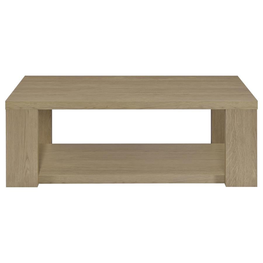 Pavone Transitional Rectangular Coffee Table with Open Lower Shelf Latte