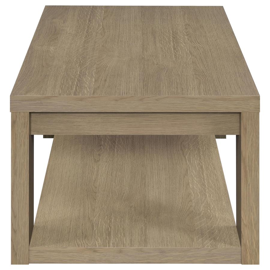 Pavone Transitional Rectangular Coffee Table with Open Lower Shelf Latte