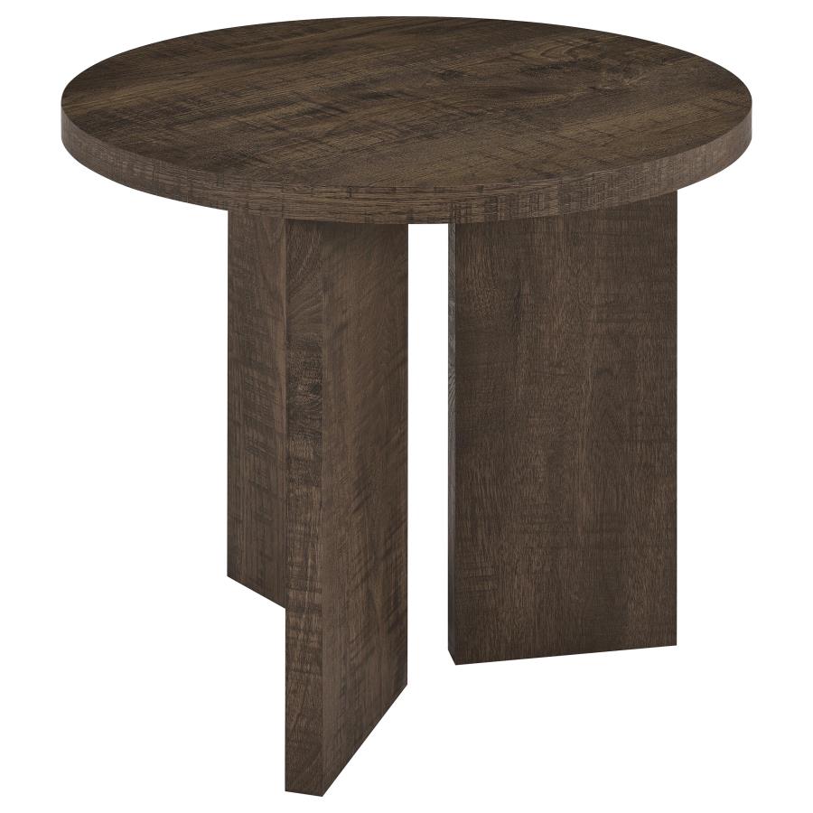 Aragon Round Panel Base End Table Dark Rustic Mango