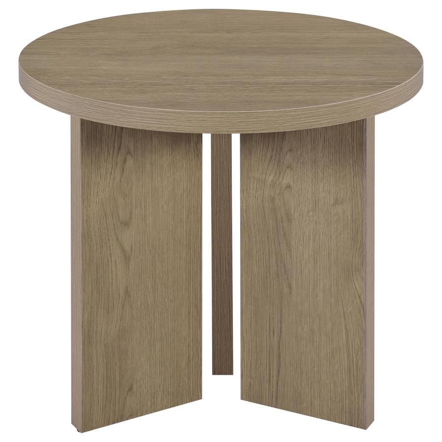 Aragon Round Panel Base End Table Latte