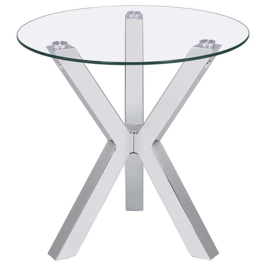 Kenzie Round Tempered Glass Top End Side Table Chrome