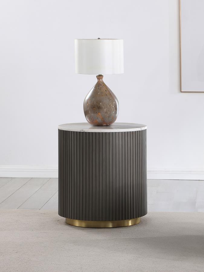 Jason Round White Marble Top Side End Table Charcoal
