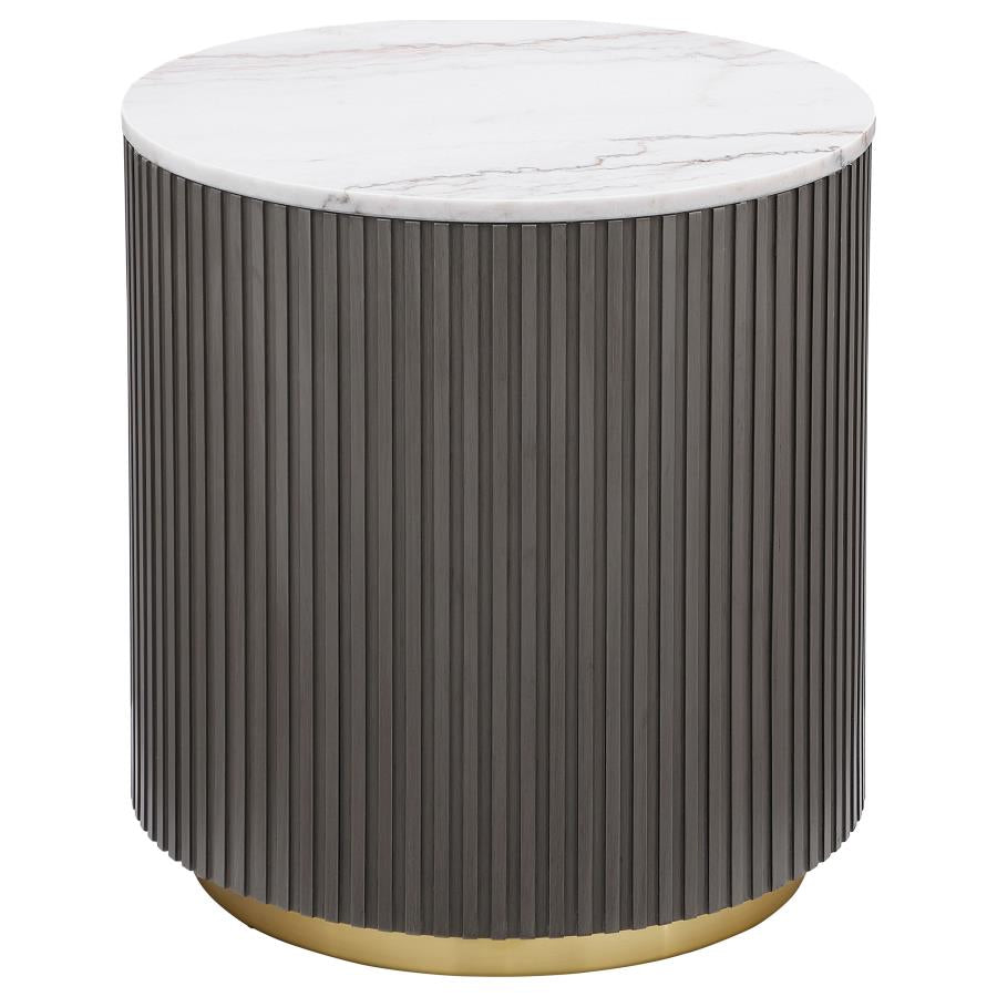 Jason 2-piece Round White Marble Coffee Table Set Charcoal