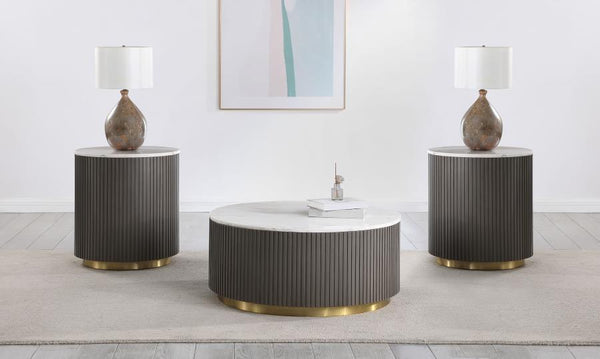 Jason 3-piece Round White Marble Coffee Table Set Charcoal