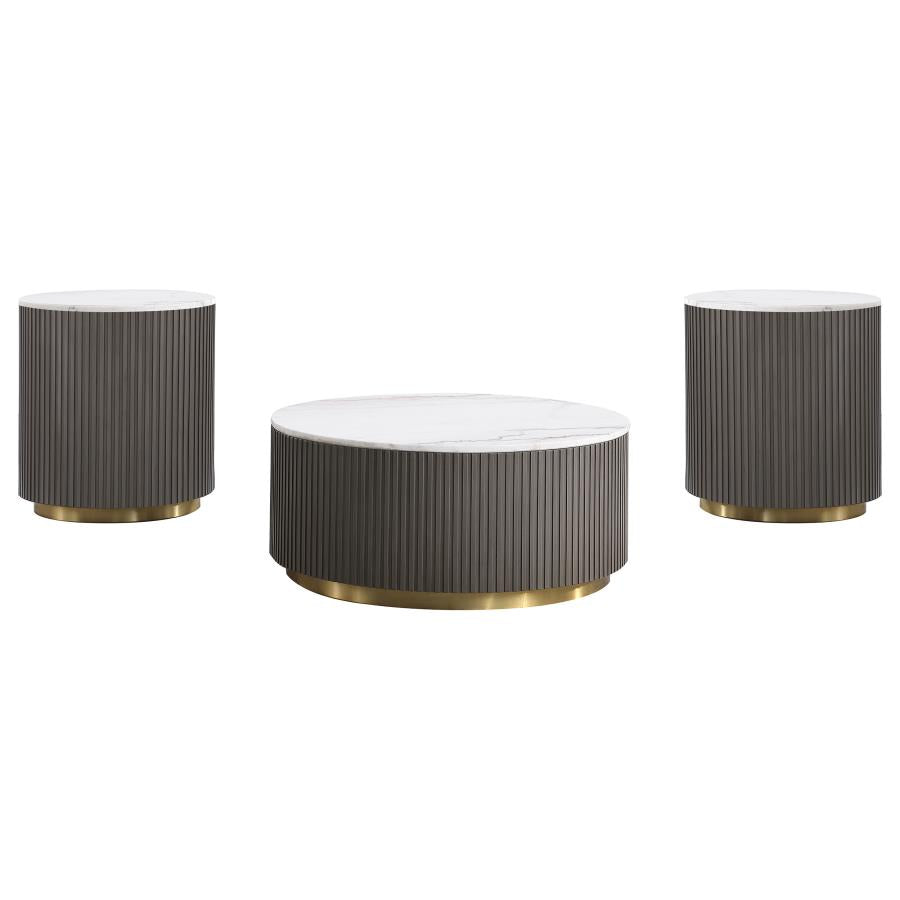 Jason 3-piece Round White Marble Coffee Table Set Charcoal