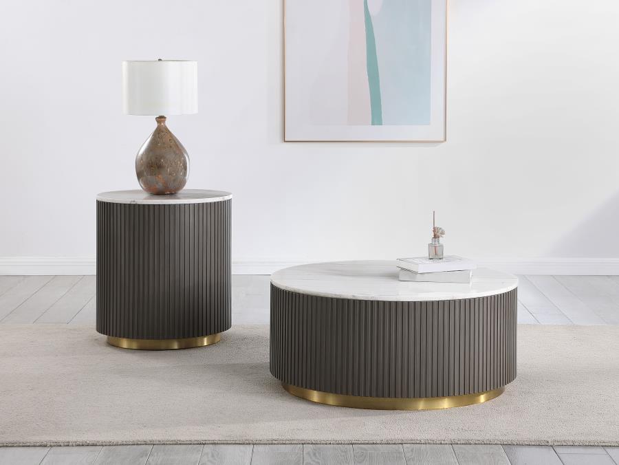 Jason Round White Marble Top Coffee Table Charcoal