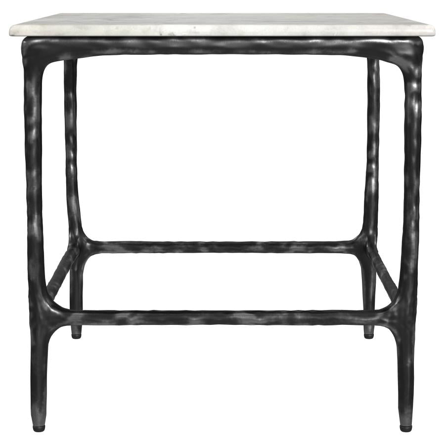 Ebby Square Genuine Marble Top Metal End Table White and Antique Black