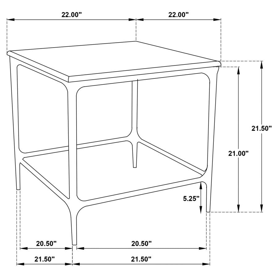 Ebby Square Genuine Marble Top Metal End Table White and Antique Black