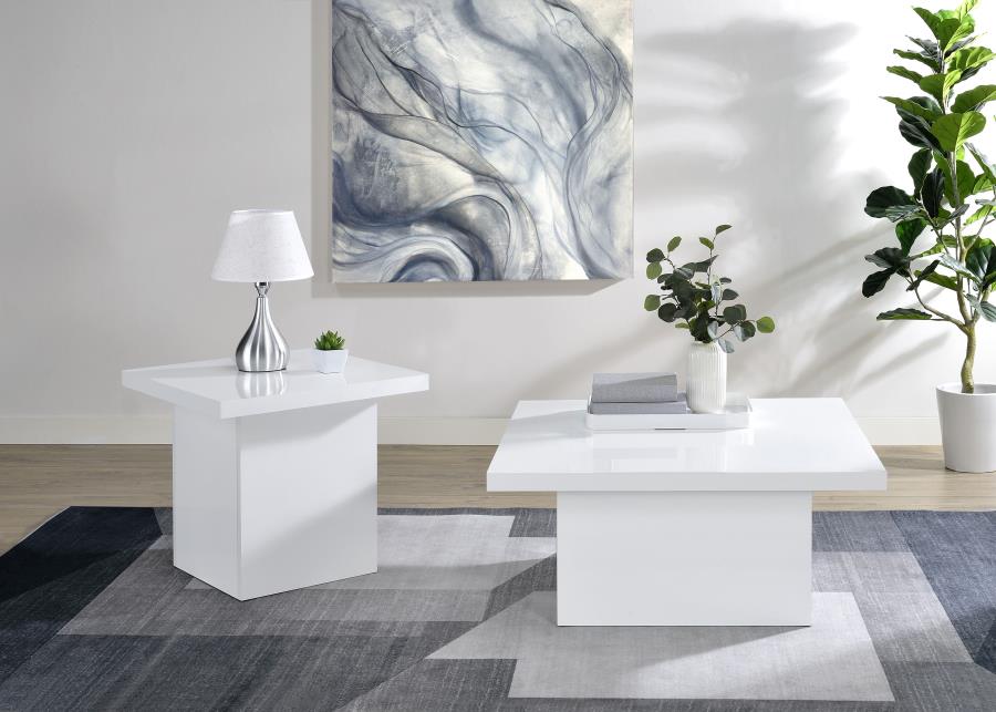 Devar Square Engineered Wood Coffee Table White High Gloss