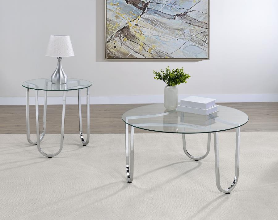 Beller Round Tempered Glass Top End Side Table Chrome