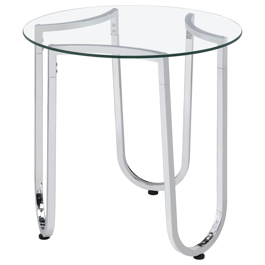 Beller 2-piece Round Tempered Glass Top Coffee Table Set Chrome