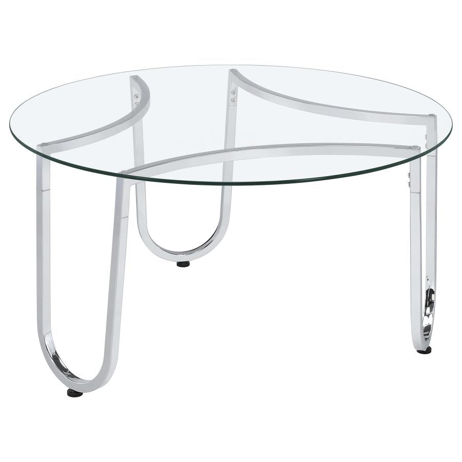 Beller 2-piece Round Tempered Glass Top Coffee Table Set Chrome