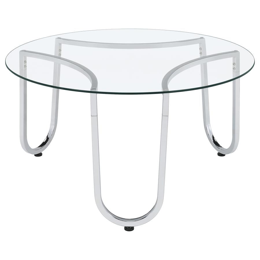Beller 2-piece Round Tempered Glass Top Coffee Table Set Chrome