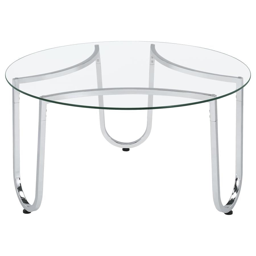 Beller Round Tempered Glass Top Cocktail Coffee Table Chrome