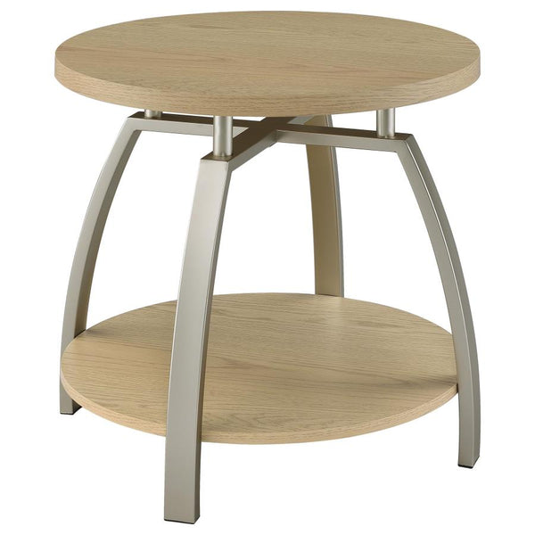 Dacre Round Engineered Wood Top Side End Table Greige