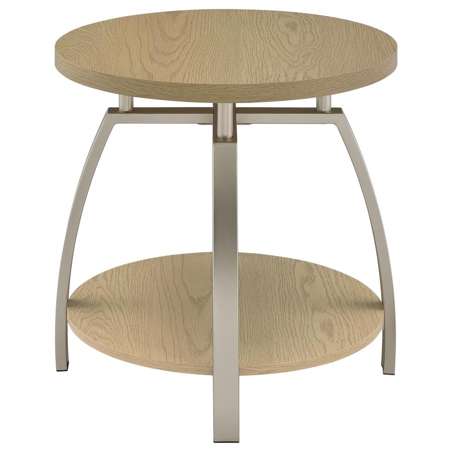 Dacre Round Engineered Wood Top Side End Table Greige
