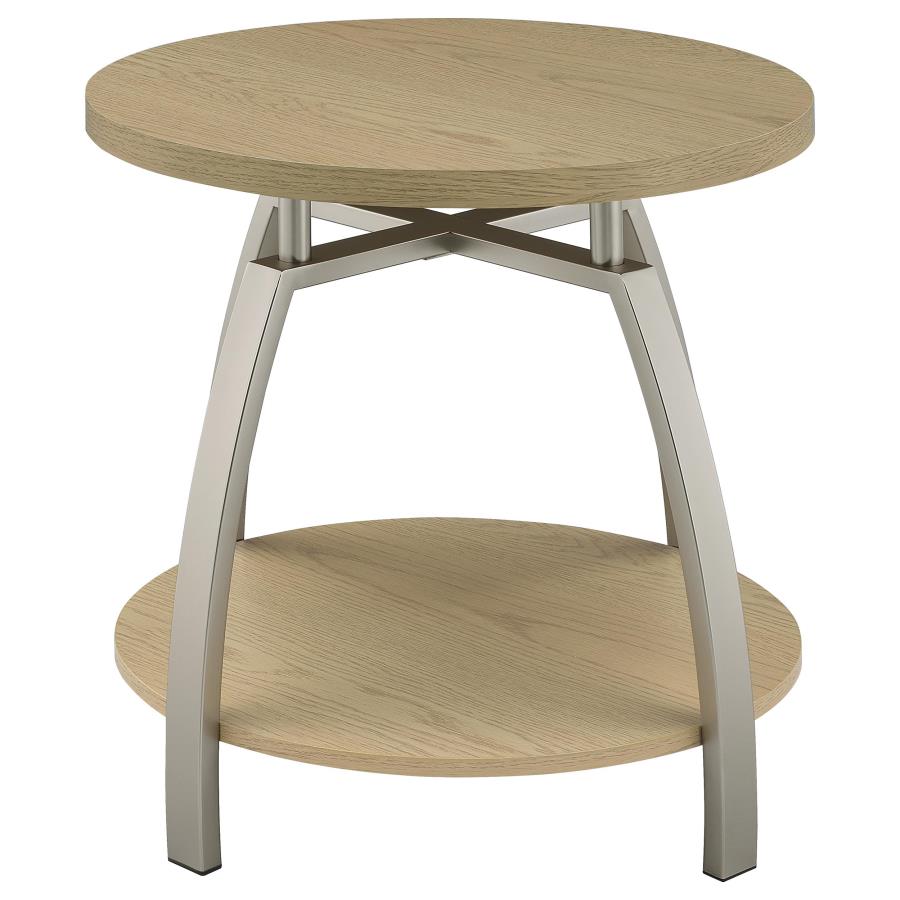 Dacre Round Engineered Wood Top Side End Table Greige