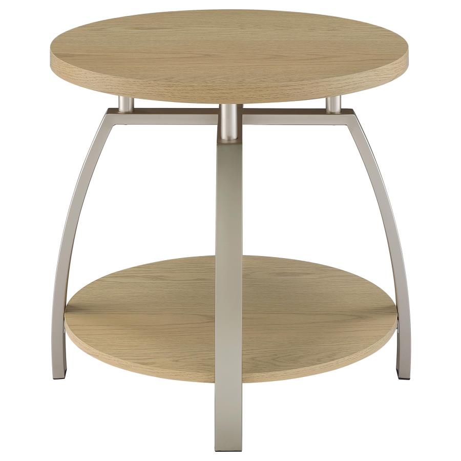Dacre Round Engineered Wood Top Side End Table Greige