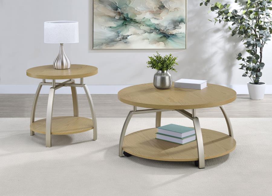 Dacre Round Engineered Wood Top Side End Table Greige