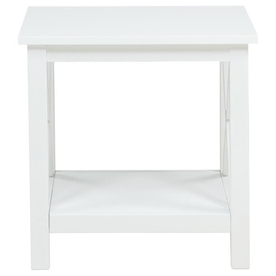 Skyview Square Pine Wood Side End Table with Shelf White