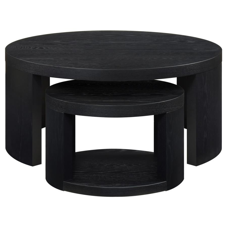 Sweeney 2-piece Round Wood Occasional Nesting Table Set Black
