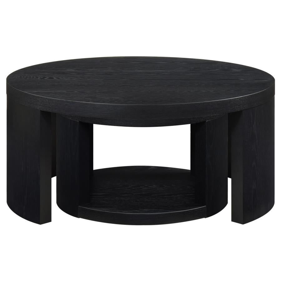 Sweeney 2-piece Round Wood Occasional Nesting Table Set Black