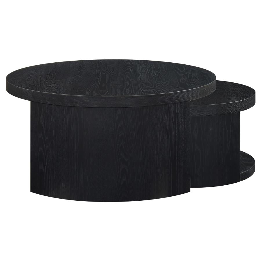 Sweeney 2-piece Round Wood Occasional Nesting Table Set Black