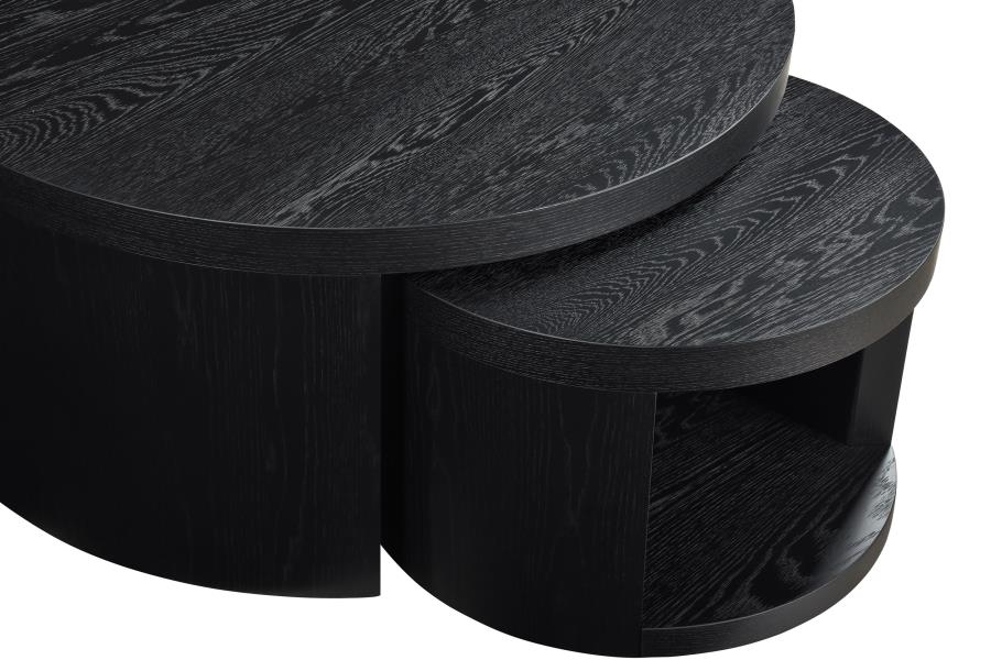 Sweeney 2-piece Round Wood Occasional Nesting Table Set Black