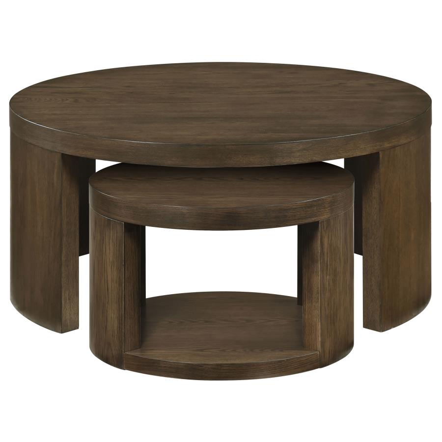 Sweeney 2-piece Round Wood Occasional Nesting Table Set Dark Walnut