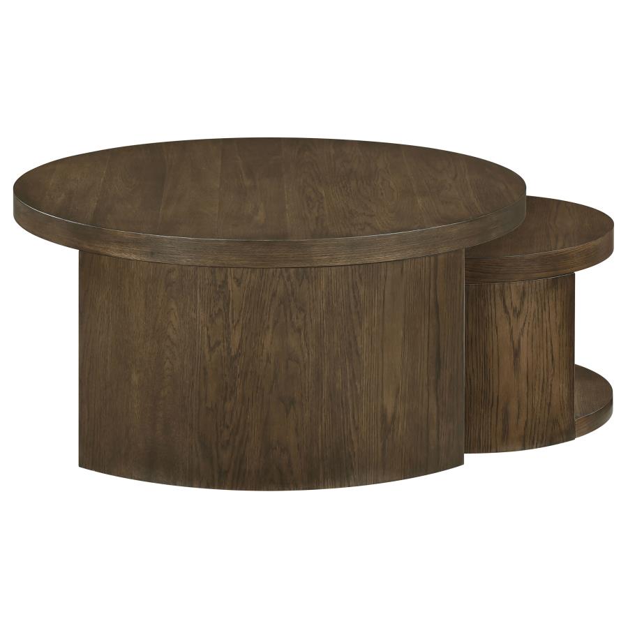 Sweeney 2-piece Round Wood Occasional Nesting Table Set Dark Walnut
