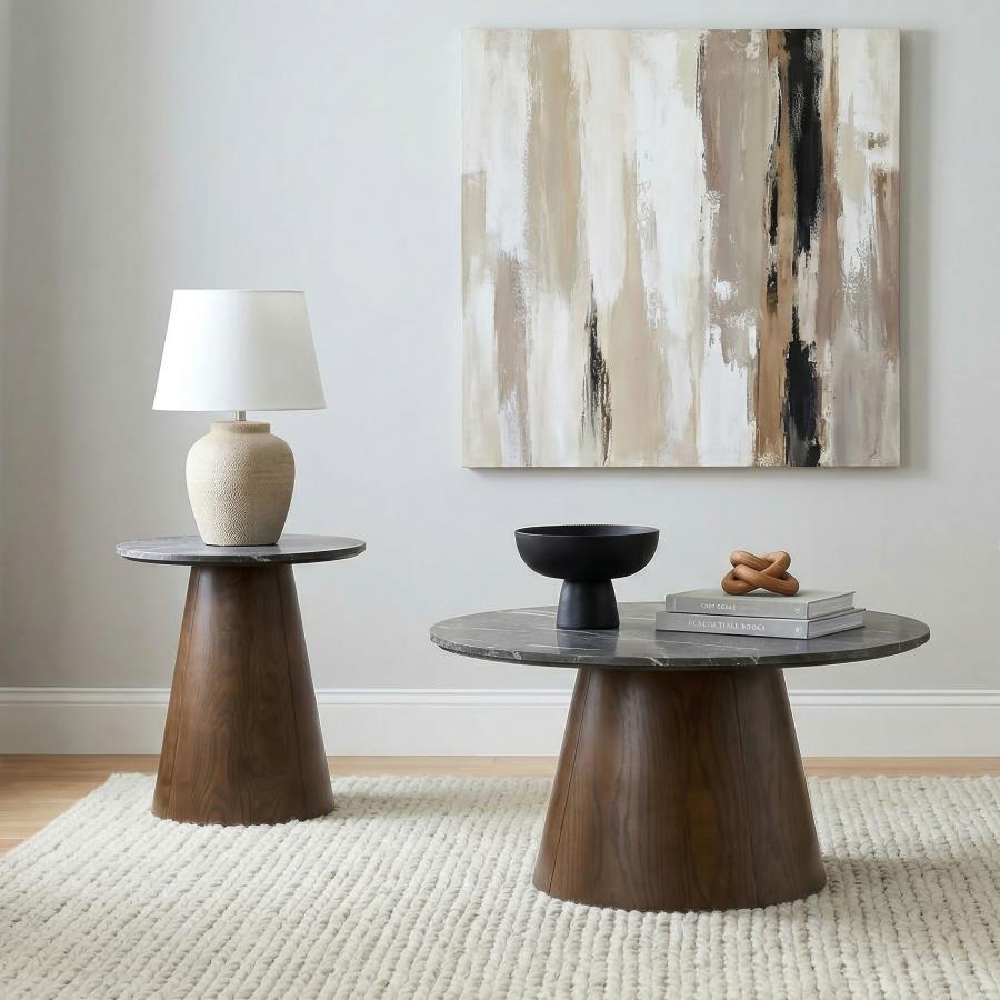 Franklin 36-inch Round Pedestal Coffee Table Grey and Dark Brown