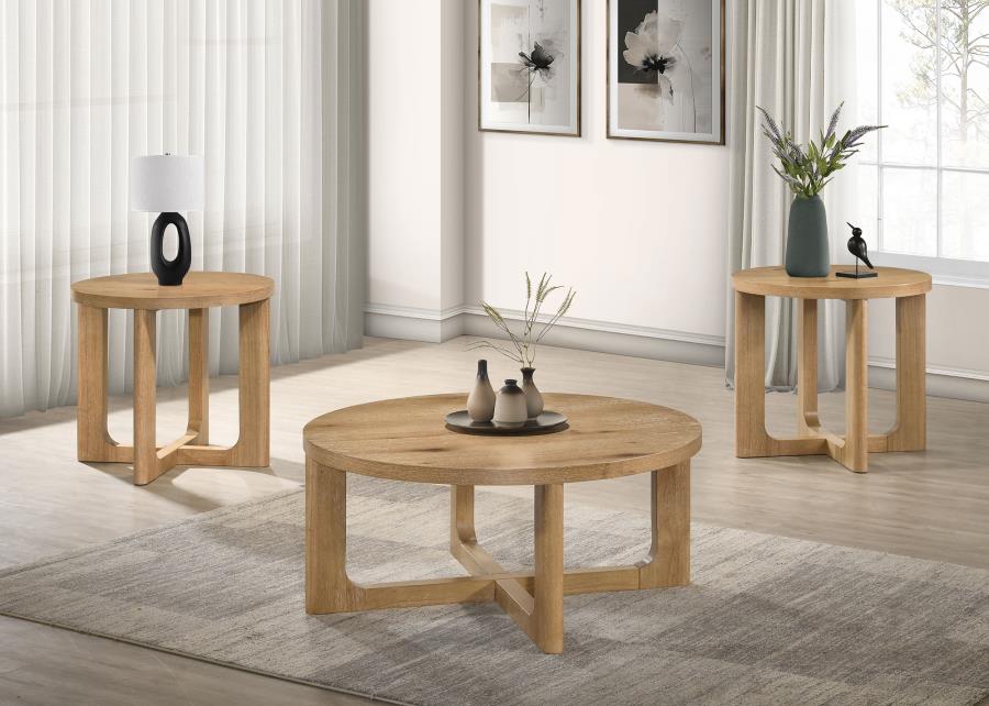 Kessler Round Sculptural Wood End Table Light Oak