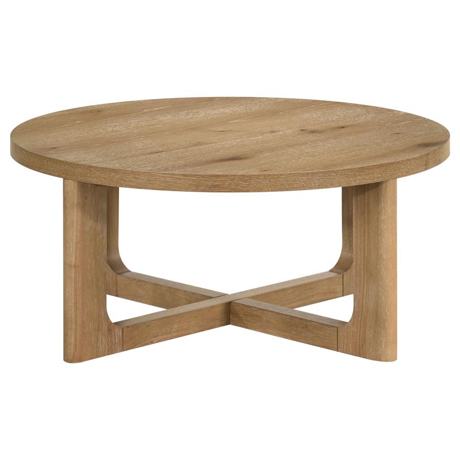 Kessler 2-piece Round Sculptural Wood Coffee Table Set Light Oak