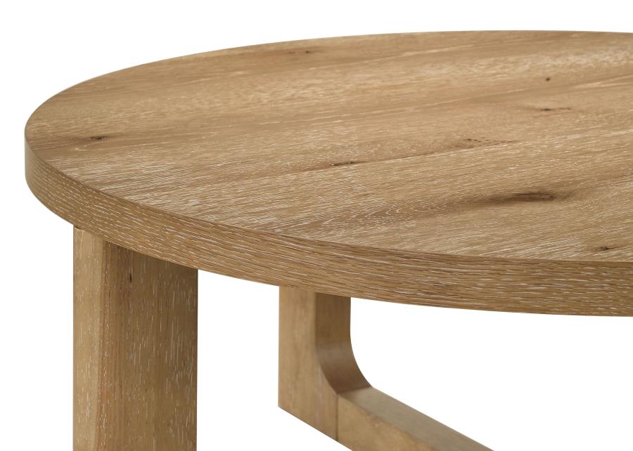 Kessler 2-piece Round Sculptural Wood Coffee Table Set Light Oak