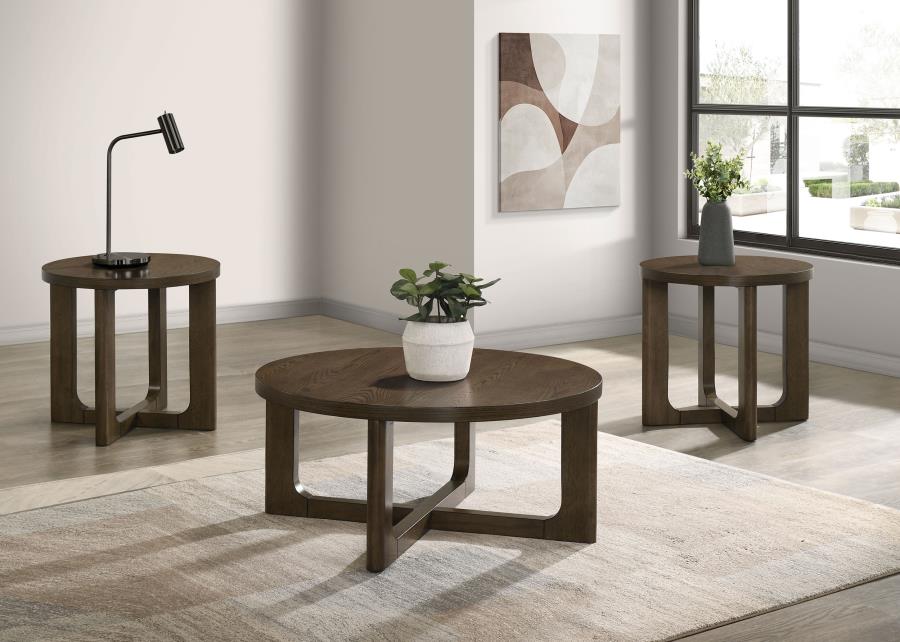 Kessler Round Sculptural Wood End Table Brown