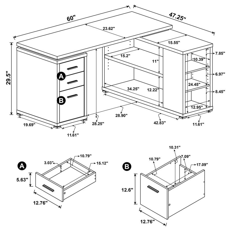 Yvette 60-inch 3-drawer L-Shape Computer Desk Mango