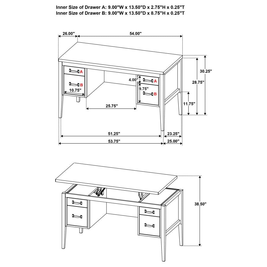 Graham 4-Drawer Lift-Top Computer Desk Black