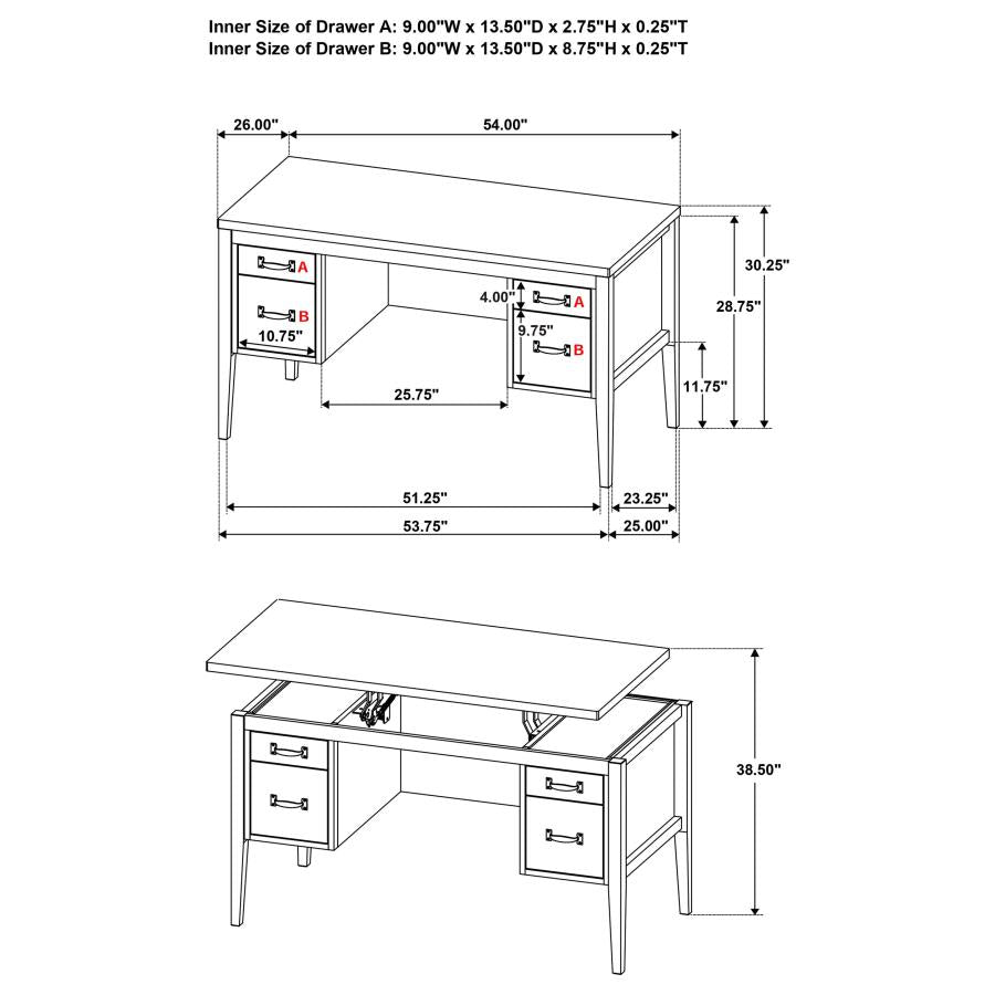 Graham 4-Drawer Lift-Top Computer Desk Walnut Brown
