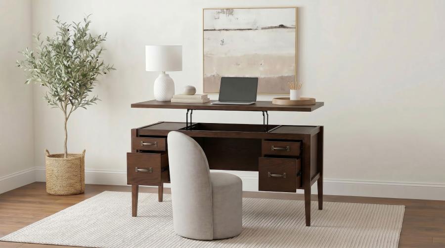 Graham 4-Drawer Lift-Top Computer Desk Walnut Brown