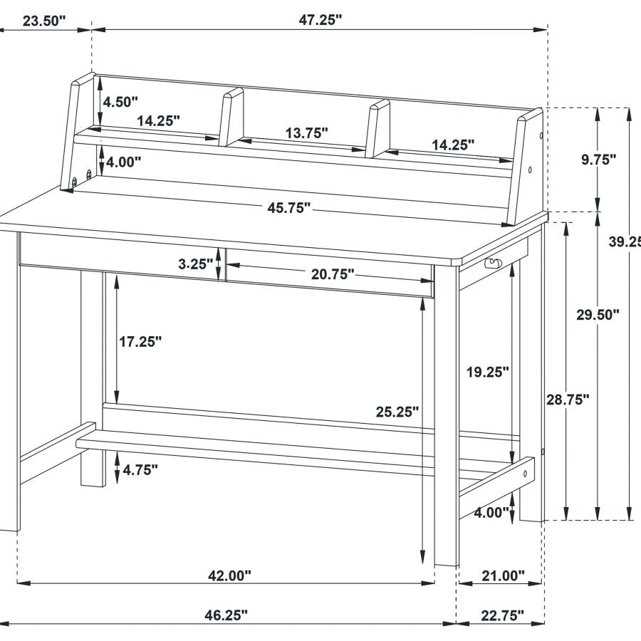 Besler 47-inch SmartTop Writing Desk with Shelf Grey Stone and Black